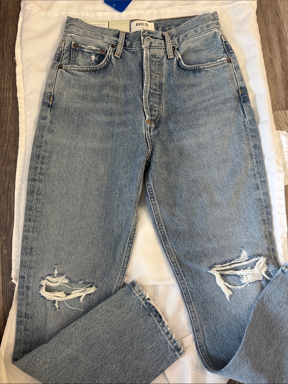 AGOLDE Riley High Rise Straight Crop Jeans Size 24 Escalate Distressed Knees